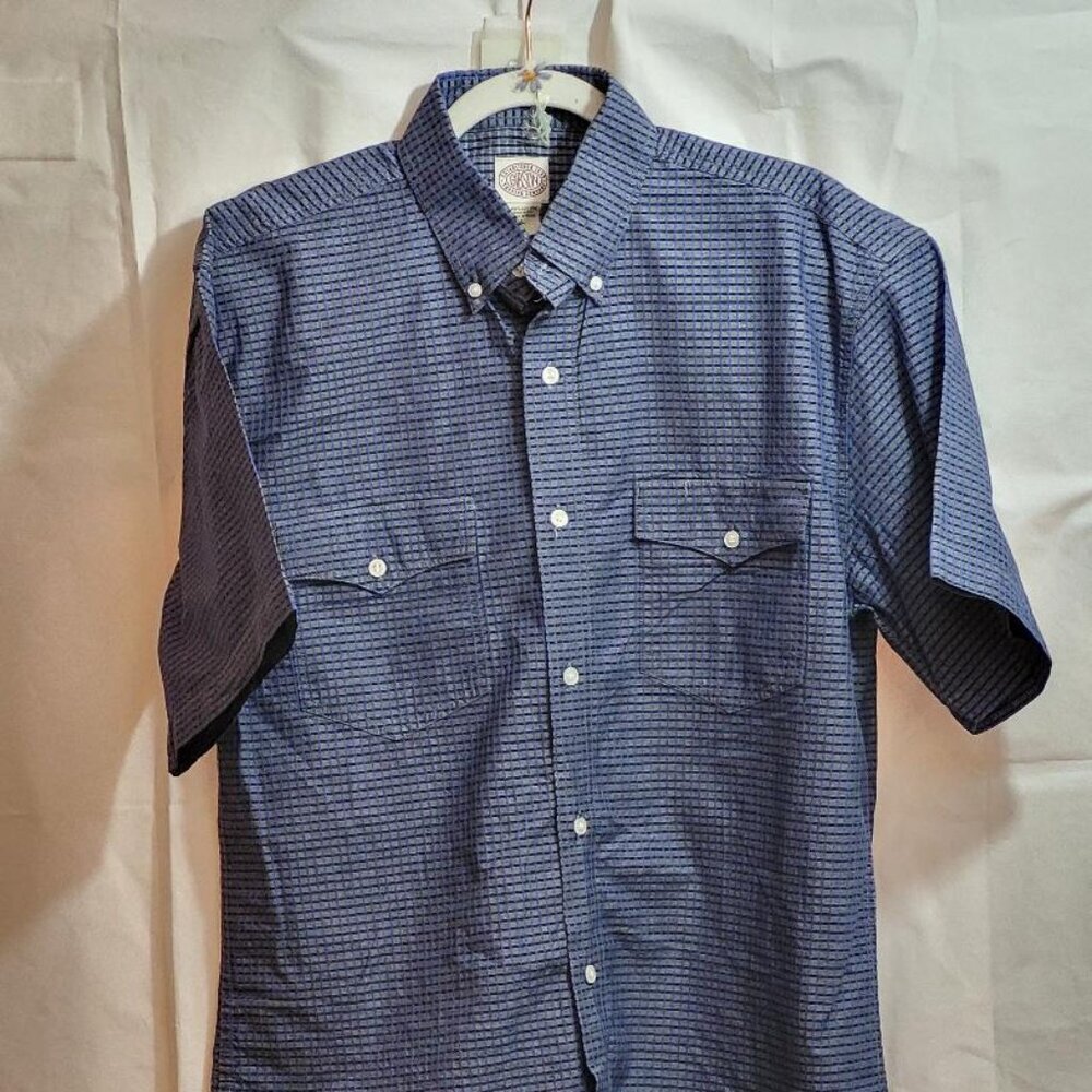 Gibson, Not Worn, Men's White and Blue Seersucker Shirt, 100% Cotton, Size L